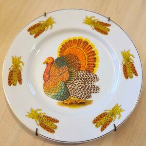 Vintage 60's Norcrest Japan 7.5" Porcelain Thanksgiving Turkey Plate w/ Hanger